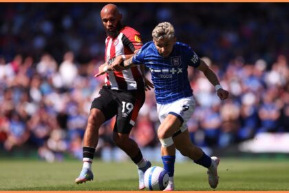 Bryan Mbeumo of Brentford in action