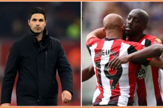 Mikel Arteta and Bryan Mbeumo