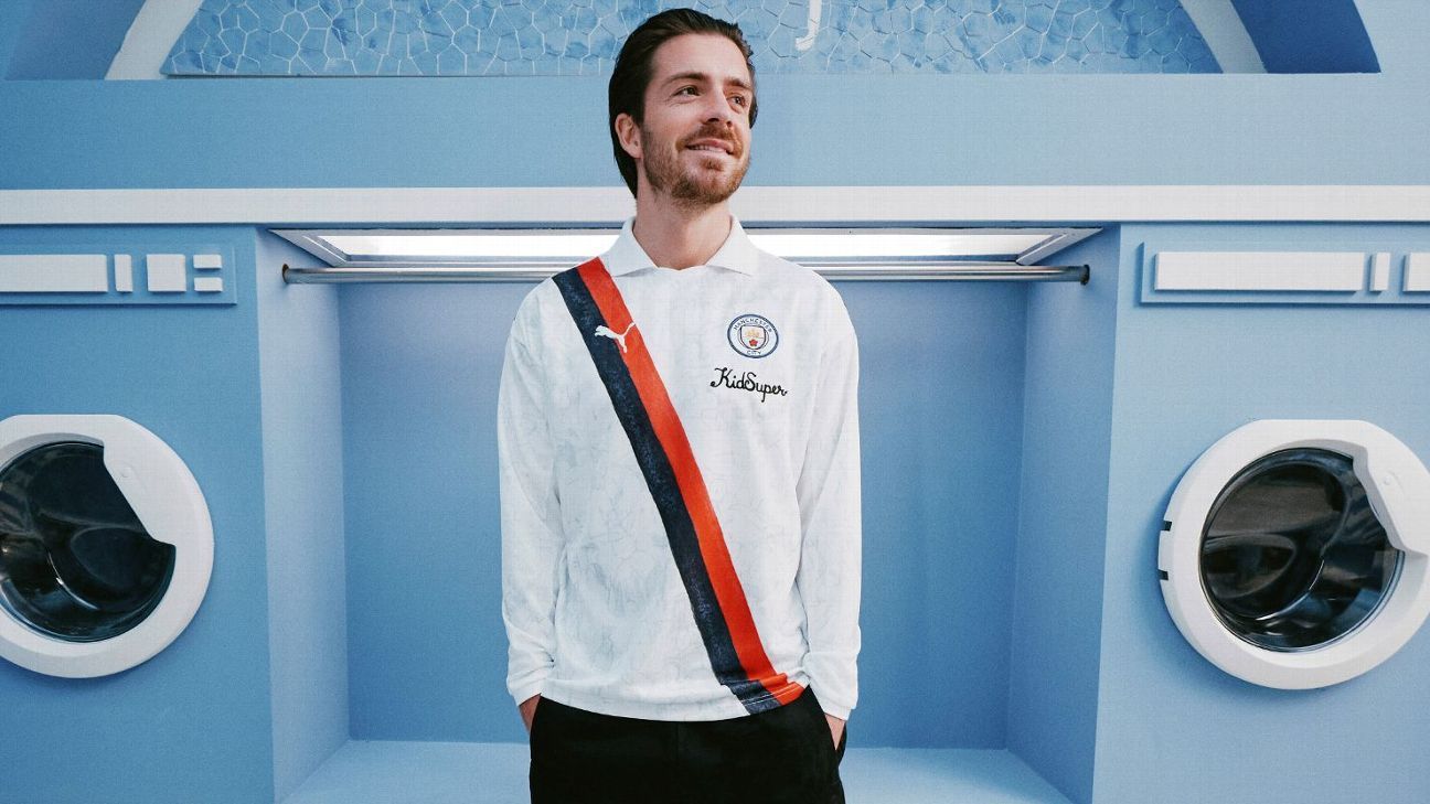 Grealish Models Man City's Special Club World Cup Kit. Can he play with it?
