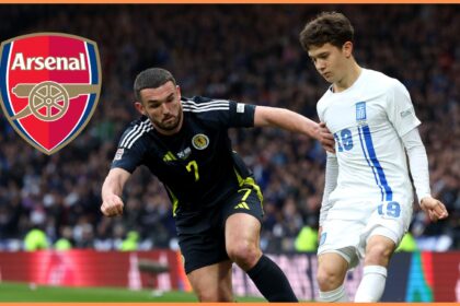 Konstantinos Karetsas in action for Greece against Scotland