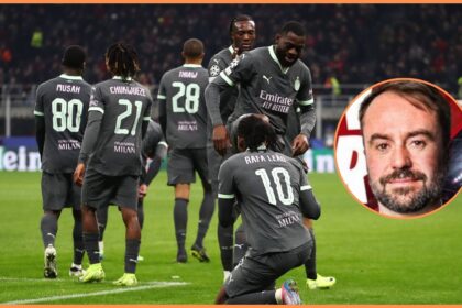 Rafael Leao celebrates with his AC Milan teammates