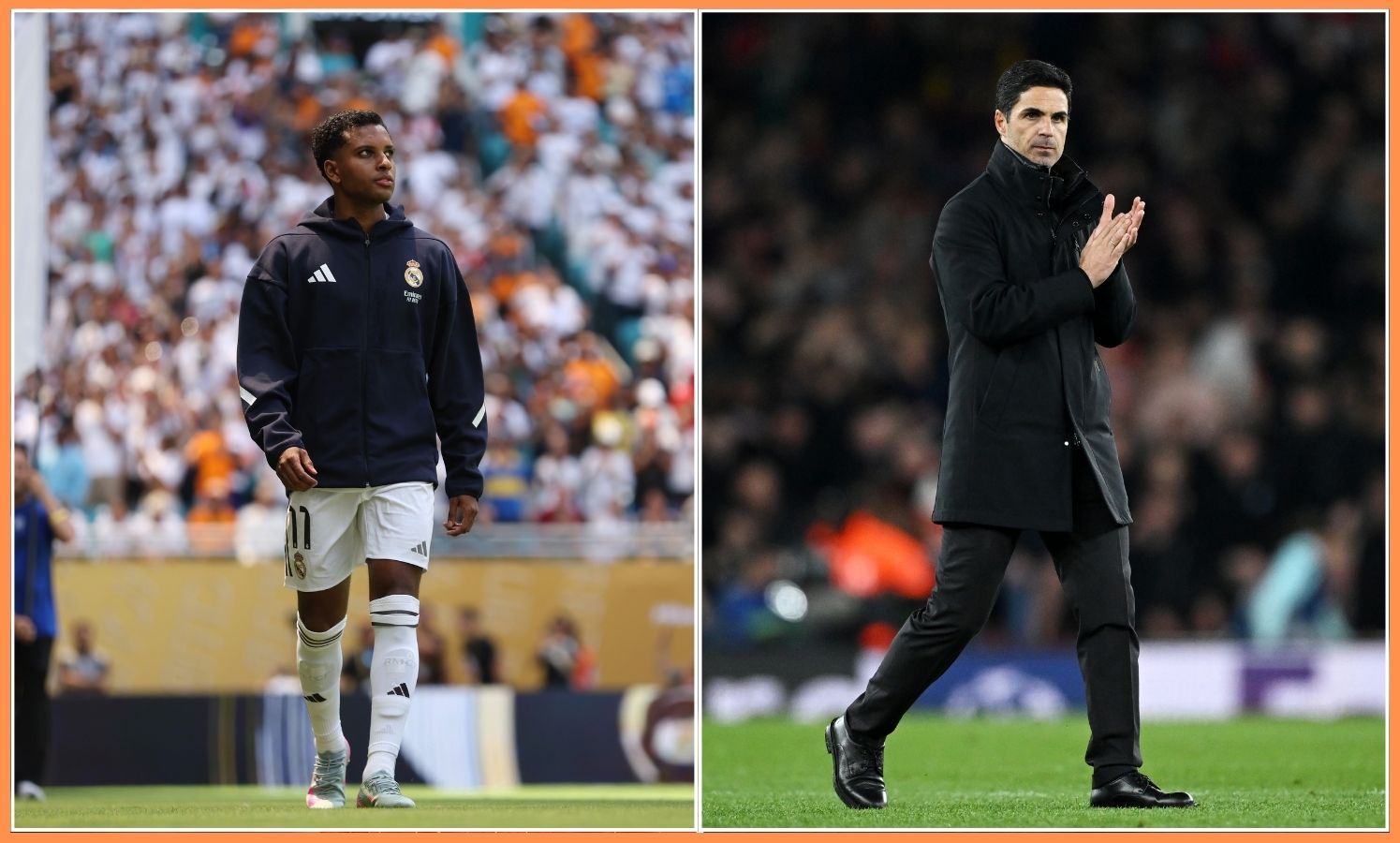 Rodrygo Goes and Mikel Arteta