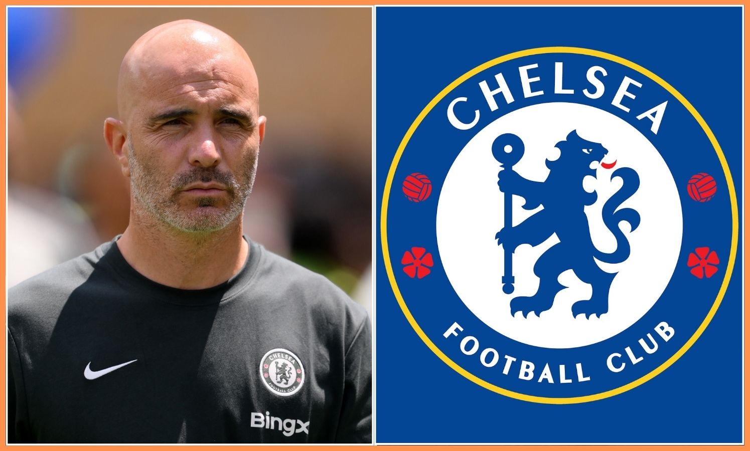 Enzo Maresca and the Chelsea FC logo