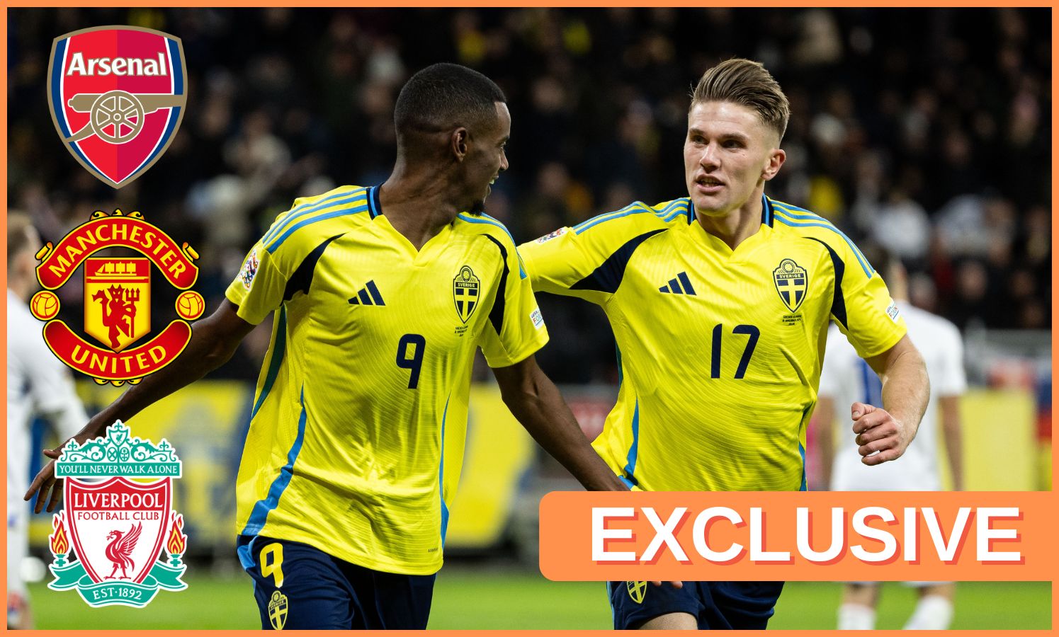 Alexander Isak and Viktor Gyokeres celebrate with the Swedish national team