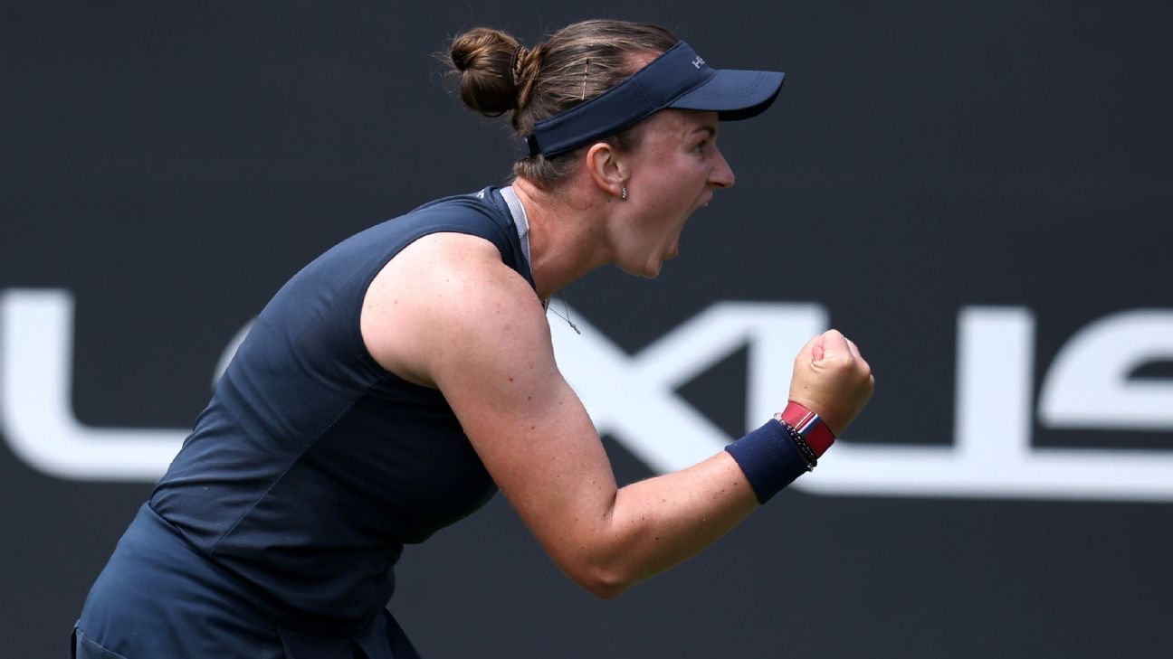 Krejcikova saves match points again to survive in Eastbourne