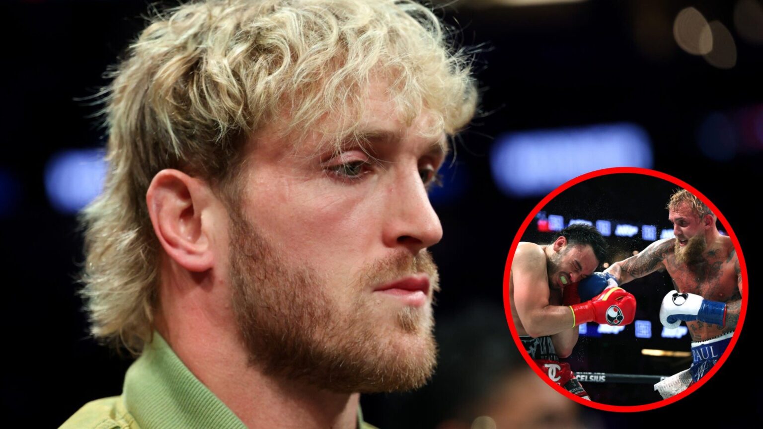 Logan Paul looks on during Jake Paul vs Julio Cesar Chavez Jr, inset Paul punches Chavez Jr