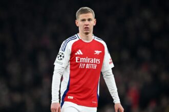 Oleksandr Zinchenko in action for Arsenal in the Champions League