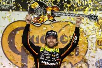 Ryan Branny wins the Nascar Cup race at Nashville for Team Pensuke