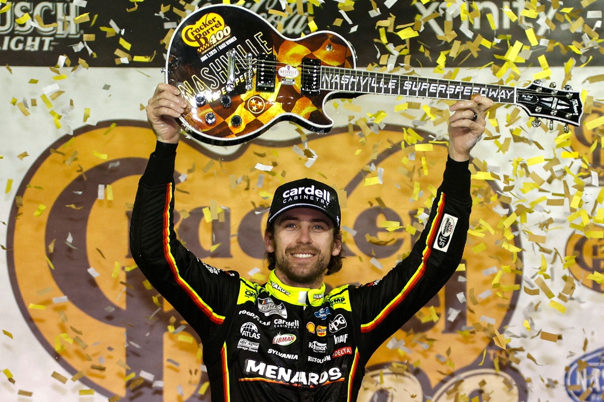 Ryan Branny wins the Nascar Cup race at Nashville for Team Pensuke