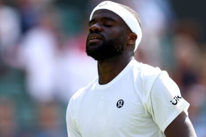 Francis Tiafoe in the second round of Wimbledon. Taylor Fritz wins