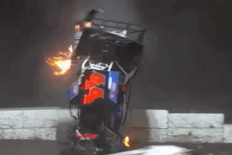 Updated on NASCAR's Stewart Friesen after a horrifying, fiery collision