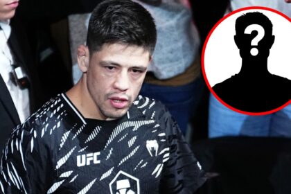 Brandon Moreno walks out for his fight with Amir Albazi at UFC Edmonton, inset mystery icon
