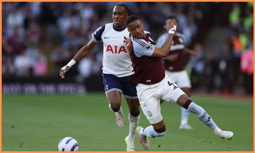 Ezri Konsa in action for Aston Villa against Tottenham