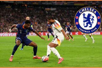 Jorrel Hato in action for the Netherlands against Germany