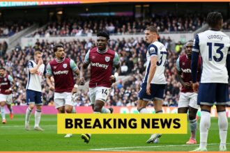 Mohammed Kudus celebrates scoring for West Ham vs Tottenham