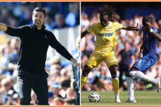 Mikel Arteta, Eberechi Eze, and Noni Madueke