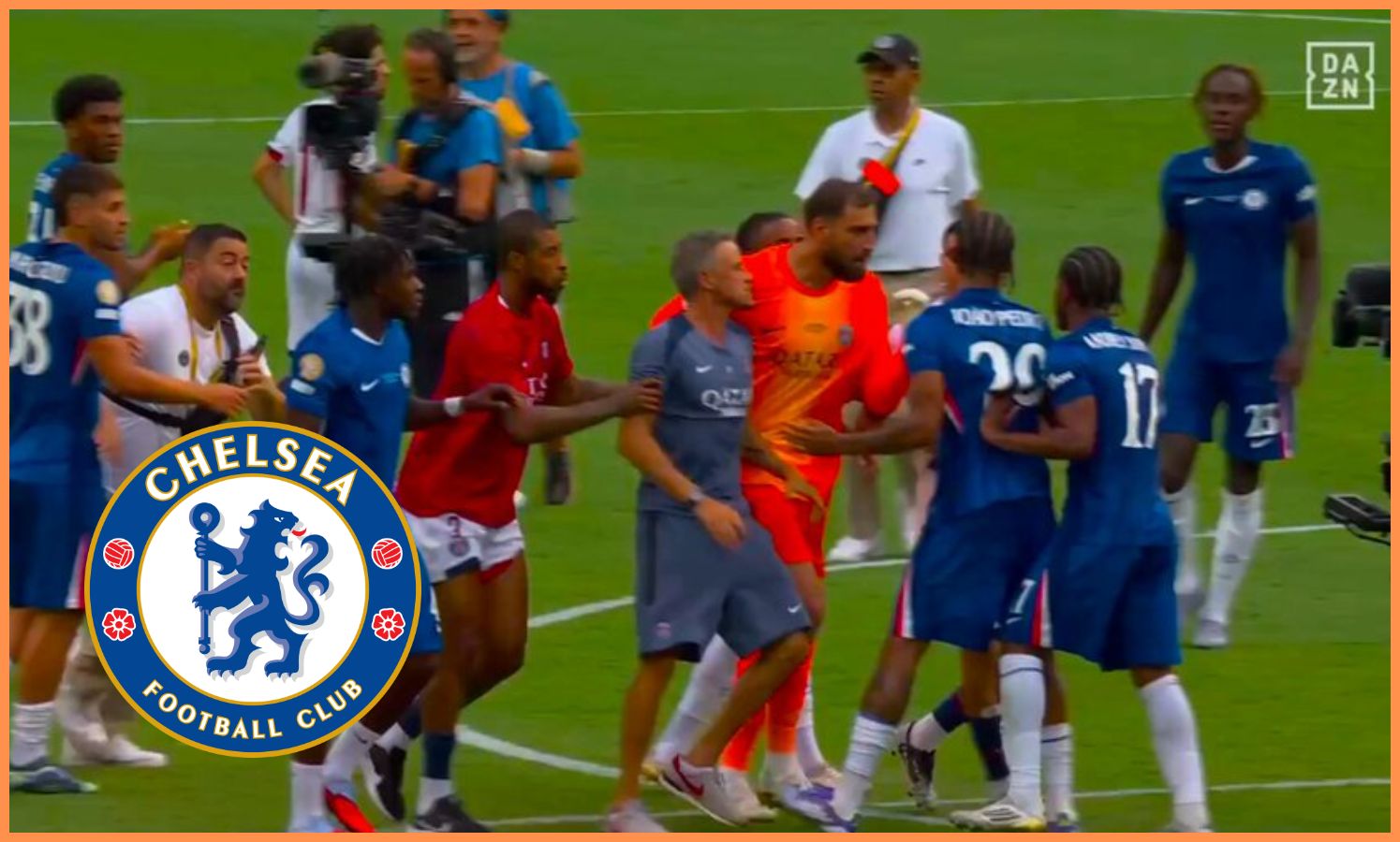 Video: PSG manager Luis Enrique grabs Chelsea player with throat during Club World Cup celebration