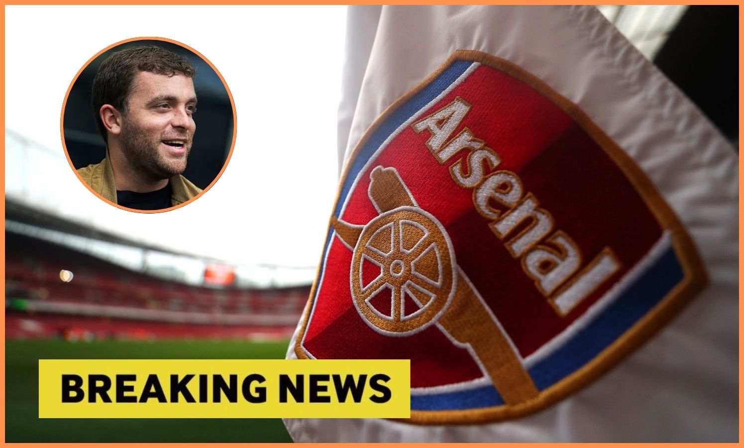 Arsenal flag at the Emirates Stadium, Fabrizio Romano, and yellow