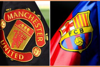 Manchester United and FC Barcelona club badges