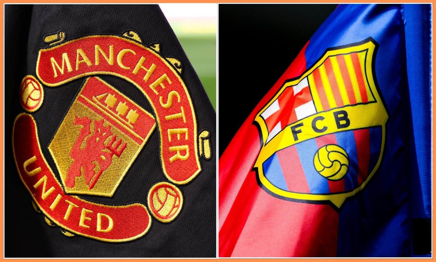 Manchester United and FC Barcelona club badges