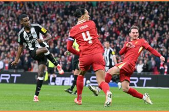 Alexander Isak scores against Liverpool in last season