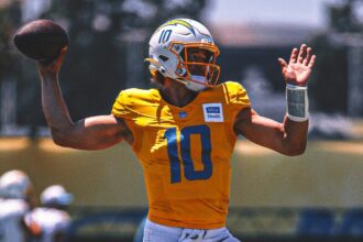 Chargers' Justin Herbert tests red-covered UV protection contact lenses