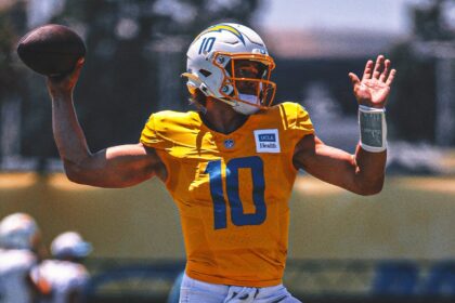 Chargers' Justin Herbert tests red-covered UV protection contact lenses