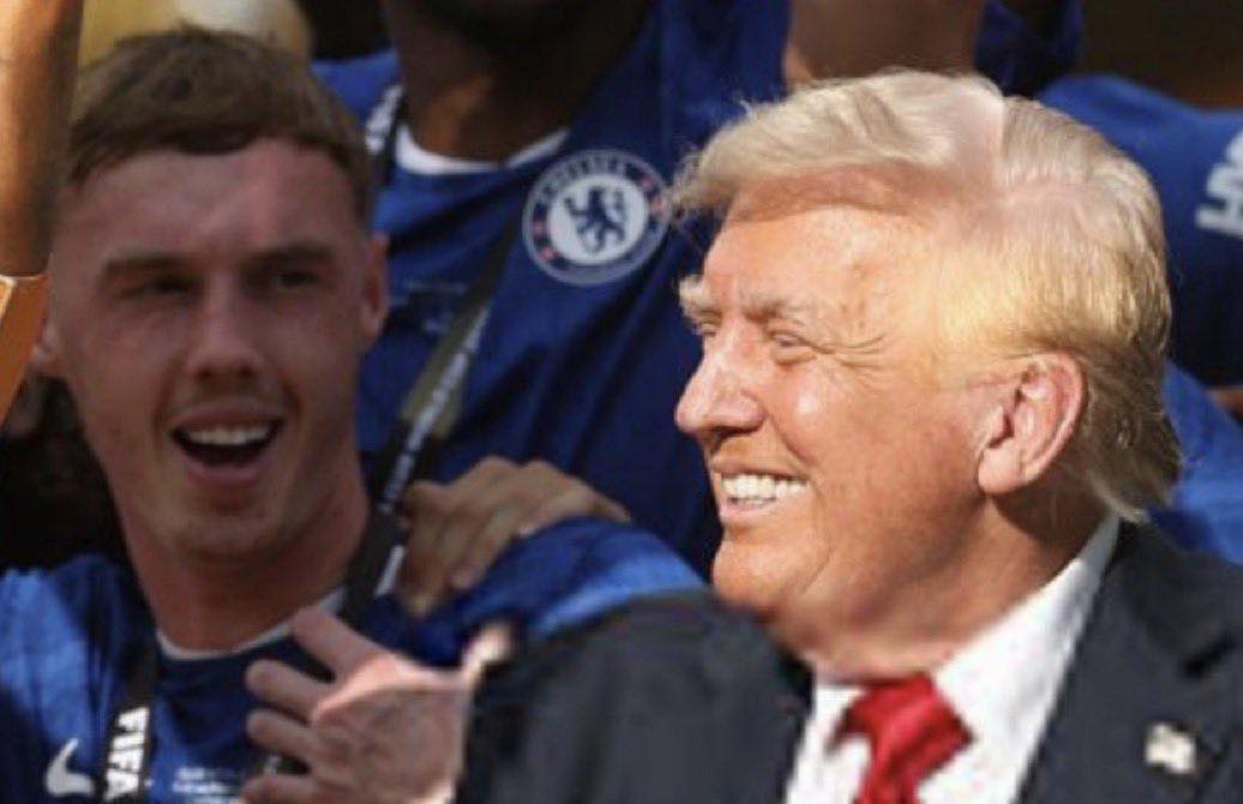 Cole Palmer looking at Donald Trump