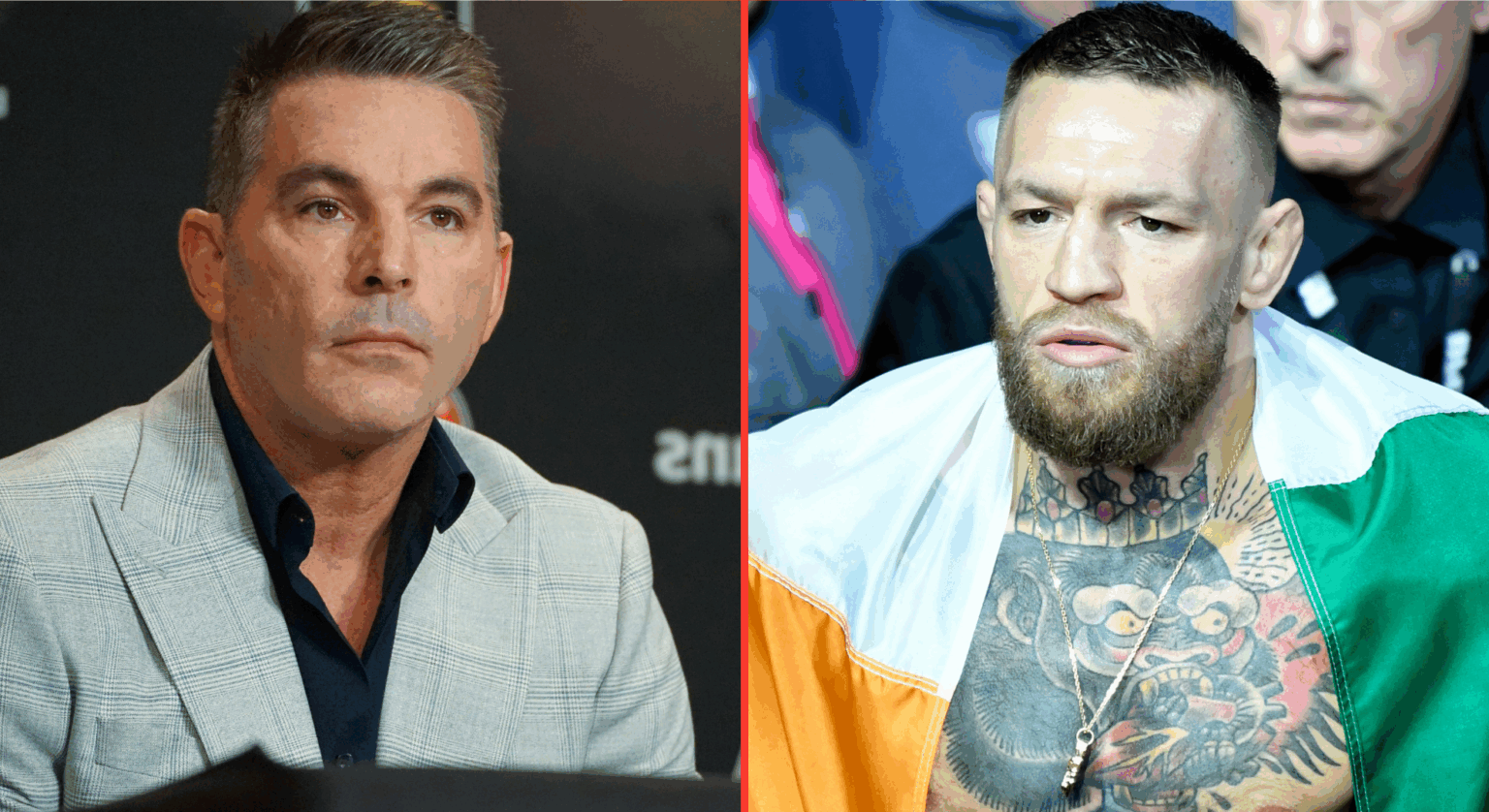 Bare Knuckle FC president David Feldman appears at a press conference, opposite Conor McGregor during his walkout at UFC 264