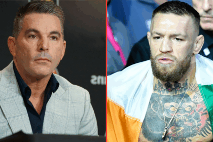 Bare Knuckle FC president David Feldman appears at a press conference, opposite Conor McGregor during his walkout at UFC 264