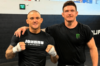 Dustin Poirier and Johnny Eblen on the mat after a training session