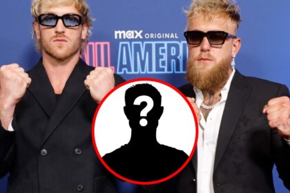 Logan Paul and Jake Paul pose at the premiere of 'Paul American' in New York City, inset mystery icon