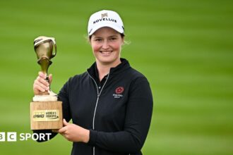 Lottie Woad poses with the Women's Irish Open trophy
