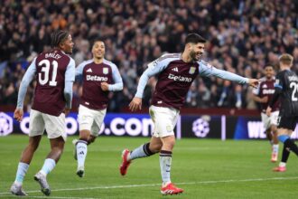 Marco Asensio celebrates scoring for Aston Villa vs Club Brugge