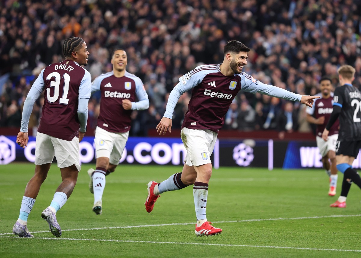 Marco Asensio celebrates scoring for Aston Villa vs Club Brugge