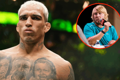 Charles Oliveira enters the Octagon for his main event fight at UFC 317, inset Paddy Pimblett at UFC X