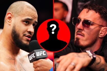 Left: Tallison Teixeira is interviewed after his knockout win over Justin Tafa at UFC 312. Right: Tom Aspinall in attendance at UFC 317. Inset: Mys...