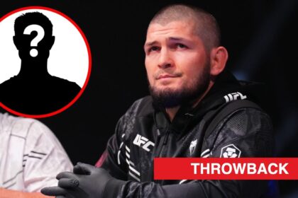 Khabib Nurmagomedov looks on from the corner in Abu Dhabi, inset mystery icon