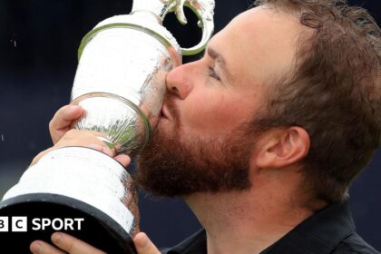 Ireland's Shane Lowry kisses the Claret Jug after winning the 2019 Open Championship at Royal Portrush in Northern Ireland