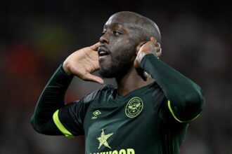 Yoane Wissa celebrates a goal for Brentford