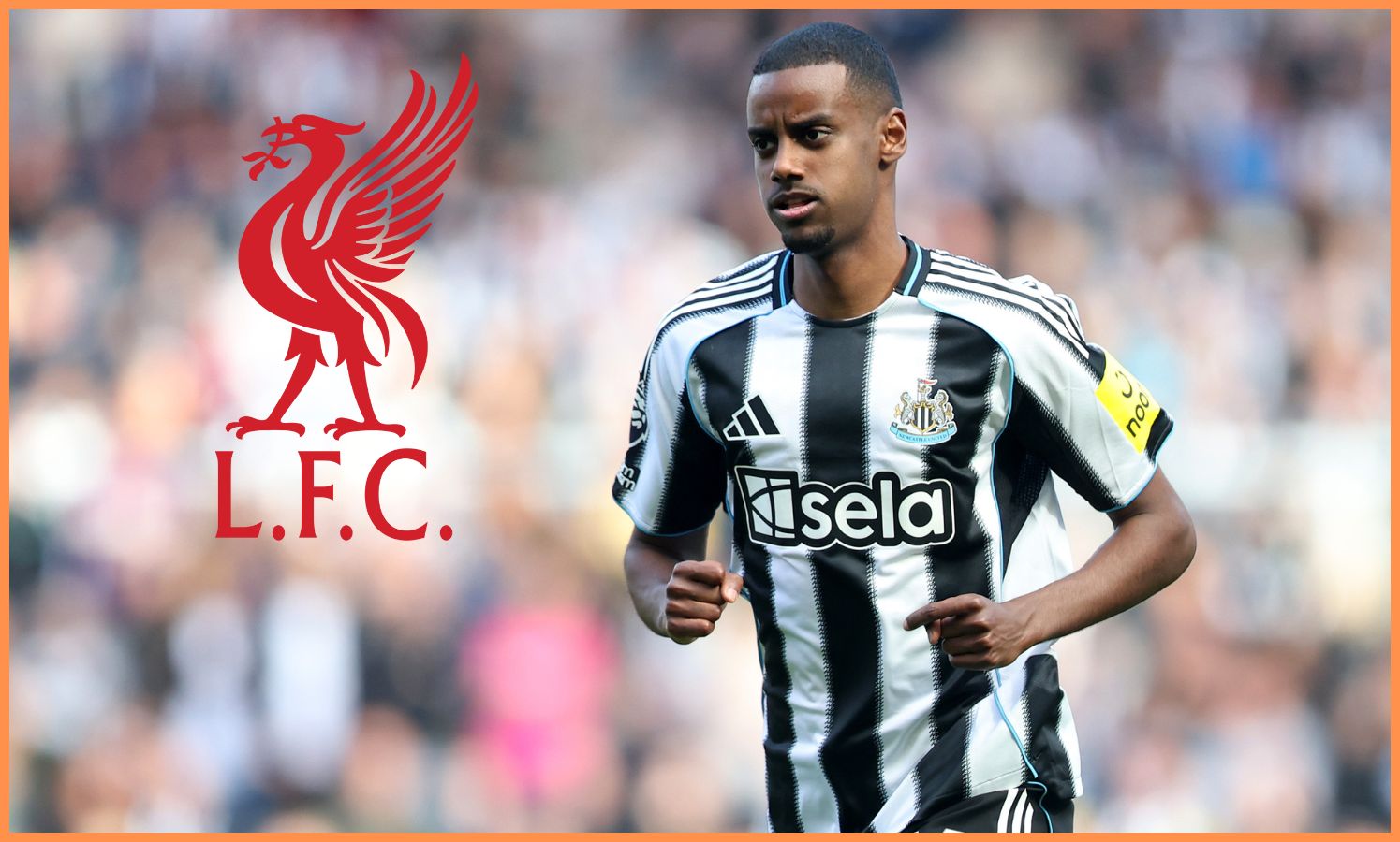 Alexander Isak with Liverpool logo
