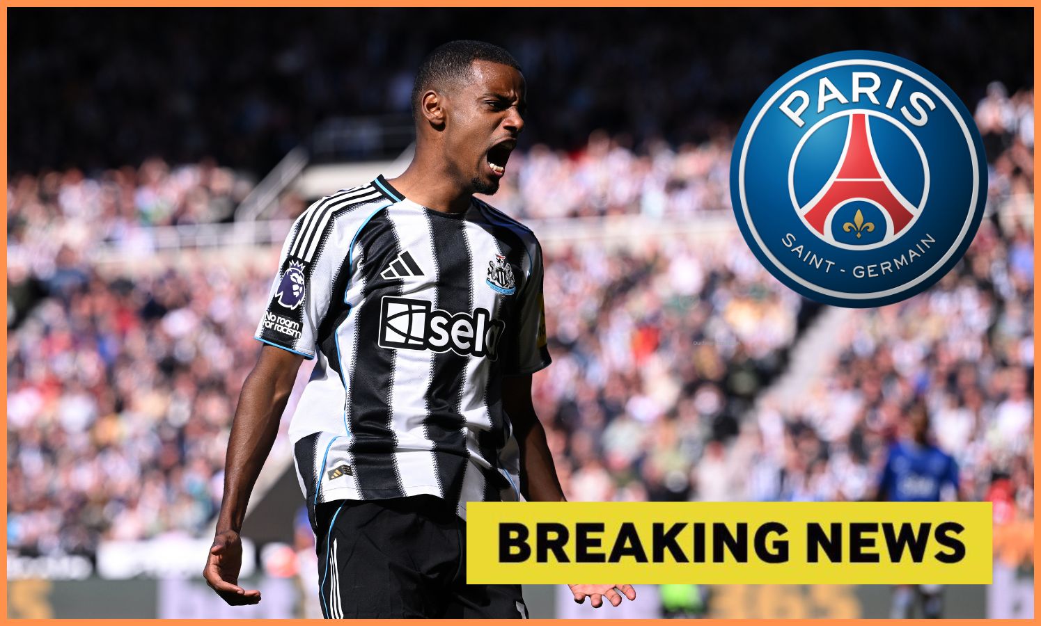 Alexander Isak, PSG logo, and