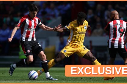 Carlos Baleba in action for Brighton vs Brentford last season