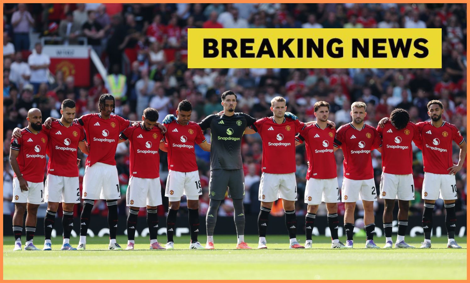Manchester United players lining up, plus yellow