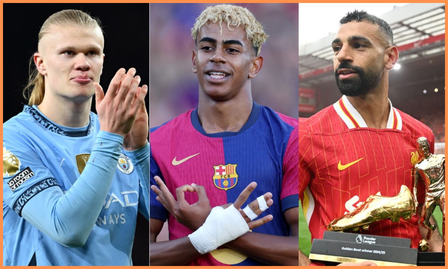 Erling Haaland, Lamine Yamal, and Mohamed Salah