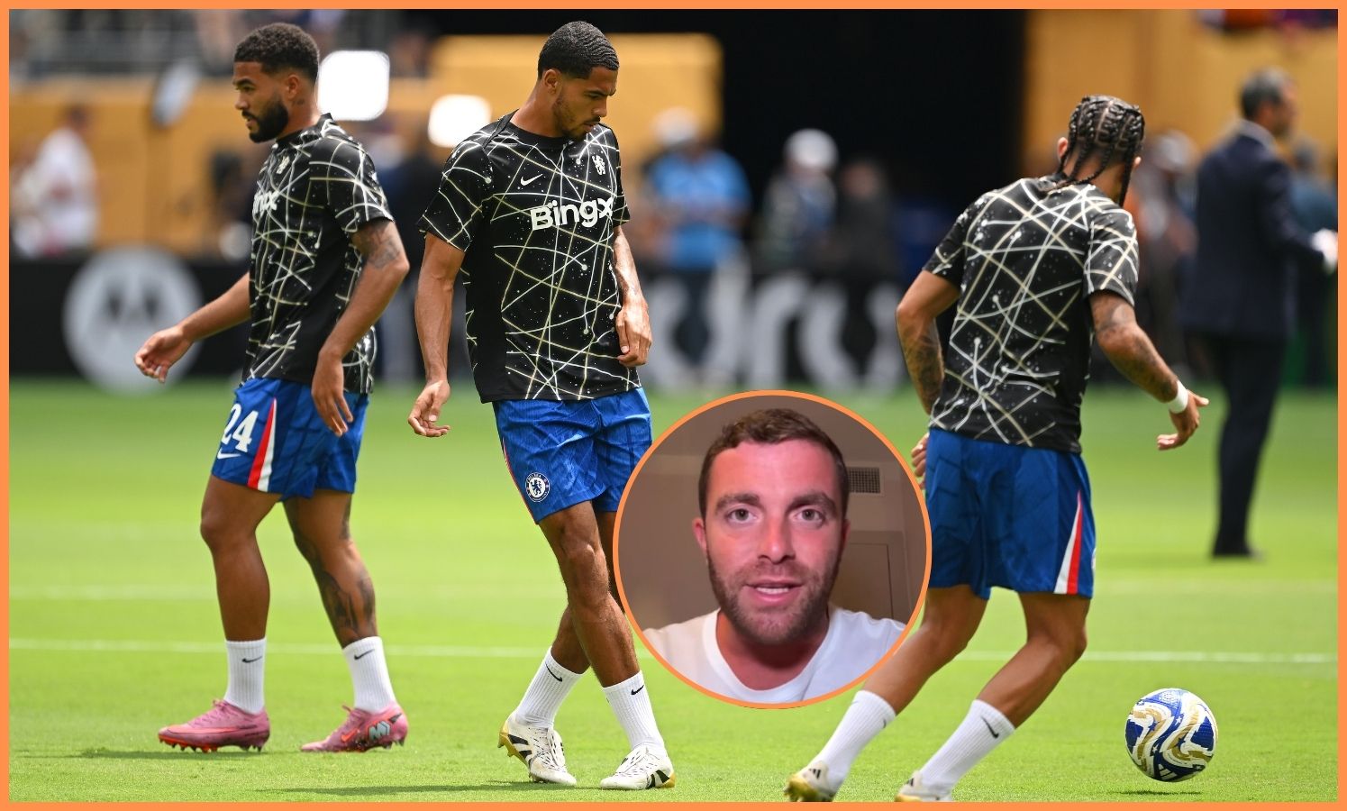 Levi Colwill warming up for Chelsea