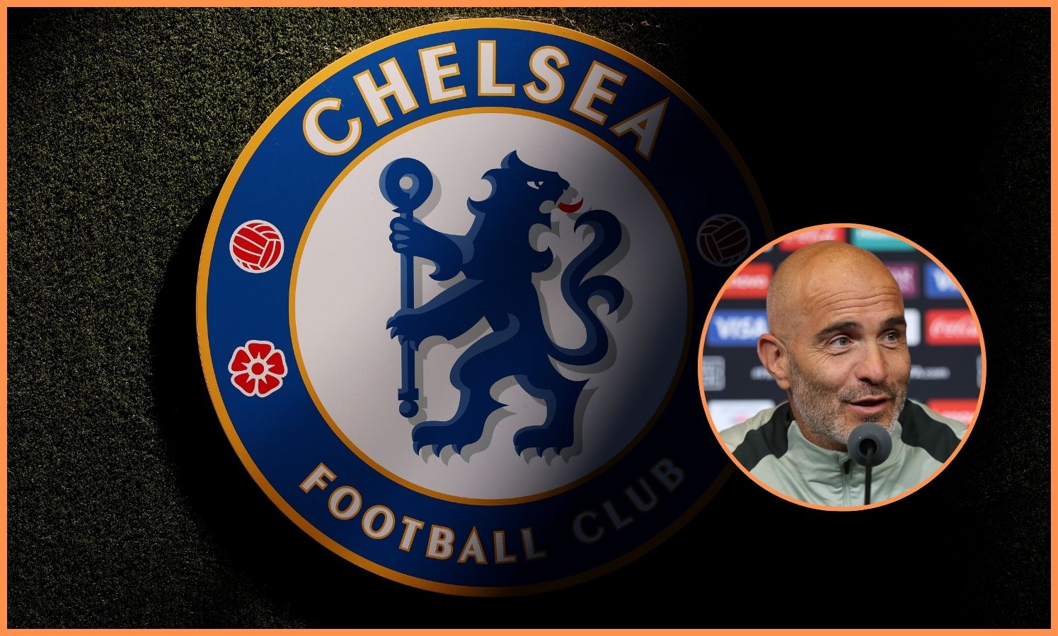 Enzo Maresca and the Chelsea FC badge