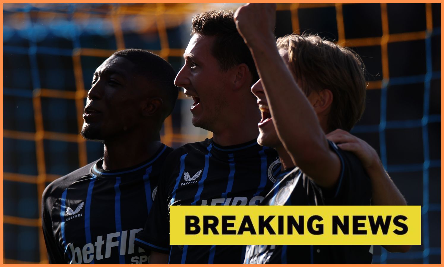 Joel Ordonez celebrates with his Club Brugge teammates