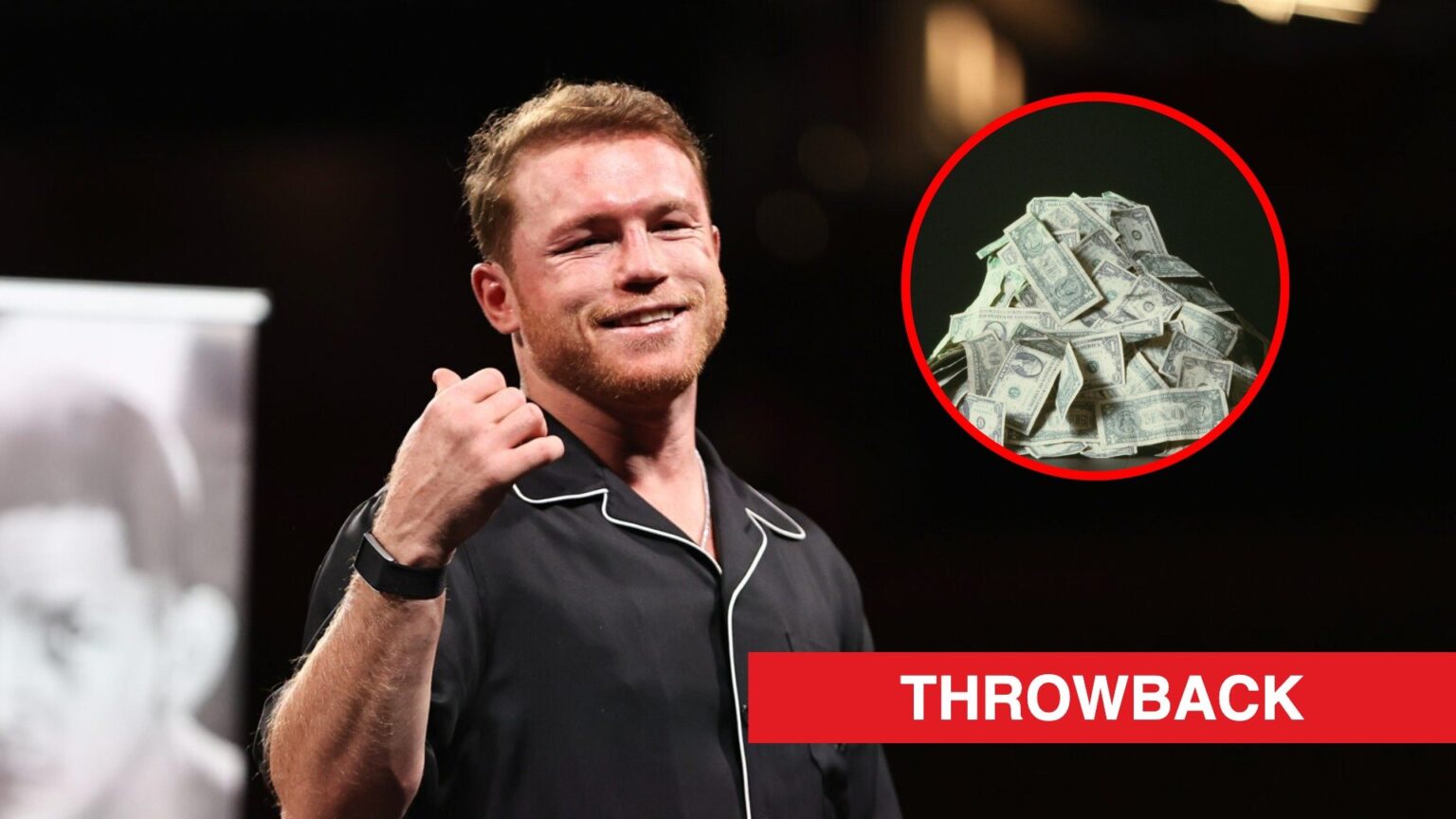 Main: Canelo Alvarez attends a press conference in Las Vegas after winning his fight against Edgar Berlanga. Inset: A bunch of American dollars ban...