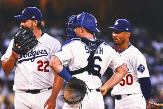 The Dodgers tie the Padres over NL West after holding the first game of the series